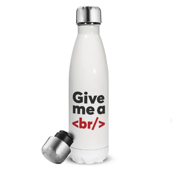 Give me a <br/> — Μεταλλικό παγούρι θερμός Λευκό (Stainless steel), διπλού τοιχώματος, 500ml