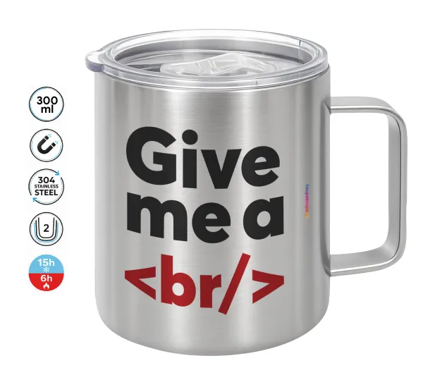 Give me a <br/> — Double-walled stainless steel mug 300ml with temperature-retaining lid