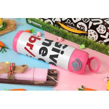 Give me a <br/>, Easter candle, Childrens hot water bottle, stainless steel, with safety straw, PINK (500ml)