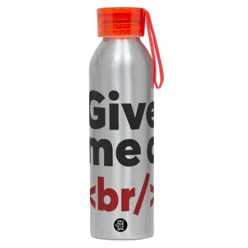 Give me a <br/>, Aluminum Sports Bottle 650ml – Silver with Red Cap and Silicone Strap