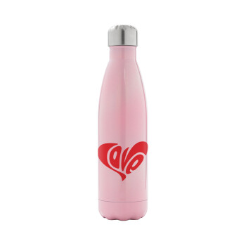 Love, Metal mug thermos Pink Iridiscent (Stainless steel), double wall, 500ml