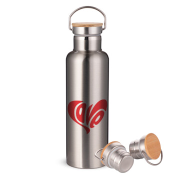Love, Stainless steel Silver with wooden lid (bamboo), double wall, 750ml