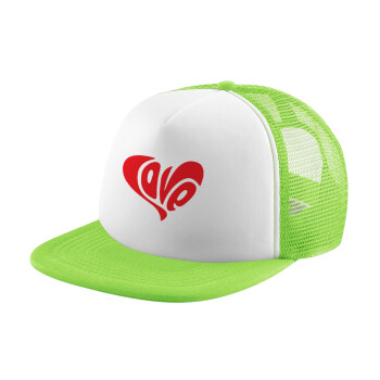 Love, Καπέλο παιδικό Soft Trucker με Δίχτυ Πράσινο/Λευκό