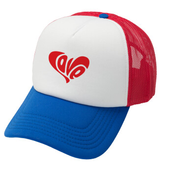 Love, Καπέλο Ενηλίκων Soft Trucker με Δίχτυ Red/Blue/White (POLYESTER, ΕΝΗΛΙΚΩΝ, UNISEX, ONE SIZE)