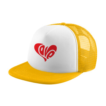 Love, Καπέλο Soft Trucker με Δίχτυ Κίτρινο/White 