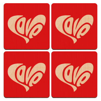 Love, ΣΕΤ x4 Σουβέρ ξύλινα τετράγωνα plywood (9cm)
