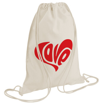 Love, Τσάντα πλάτης πουγκί GYMBAG natural (28x40cm)