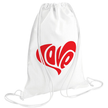Love, Τσάντα πλάτης πουγκί GYMBAG λευκή (28x40cm)