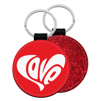 Love, Μπρελόκ Δερματίνη, στρογγυλό ΚΟΚΚΙΝΟ (5cm)