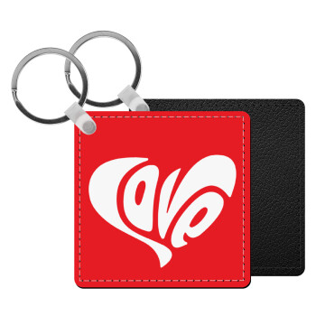 Love, Μπρελόκ Δερματίνη, τετράγωνο ΜΑΥΡΟ (5x5cm)