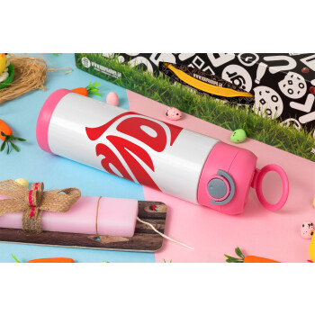 Love, Easter candle, Childrens hot water bottle, stainless steel, with safety straw, PINK (500ml)
