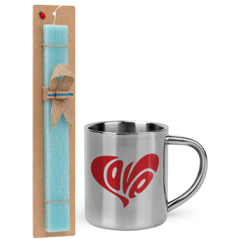 Love, Easter Set, metallic thermal cup (300ml) & aromatic flat Easter candle (30cm) (TURQUOISE)