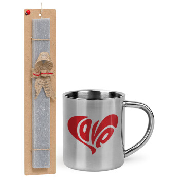 Love, Easter Set, metallic thermal cup (300ml) & Easter aromatic flat candle (30cm) (GRAY)