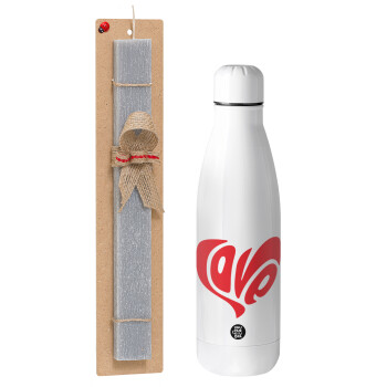 Love, Easter Set, metallic stainless thermos bottle (500ml) & scented flat Easter candle (30cm) (GRAY)