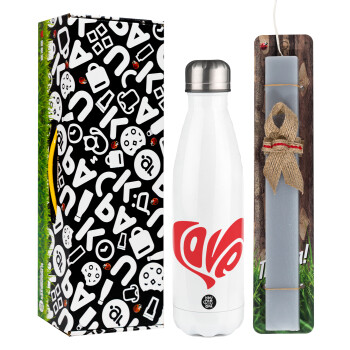 Love, Easter candle, metallic white thermos bottle (500ml) & aromatic flat candle (30cm) (GRAY)