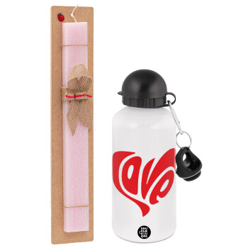 Love, Easter Set, metallic aluminum bottle (500ml) & aromatic flat Easter candle (30cm) (PINK)