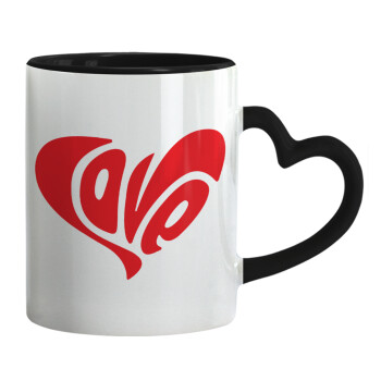 Love, Mug heart black handle, ceramic, 330ml