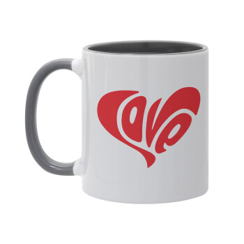 Love, Κούπα χρωματιστή γκρι, κεραμική, 330ml