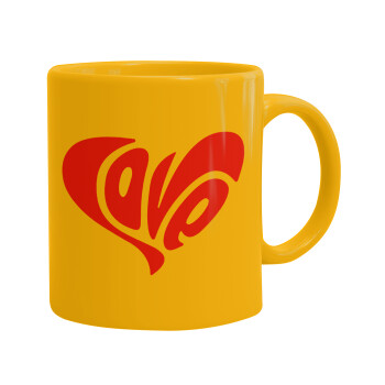 Love, Ceramic coffee mug yellow, 330ml (1pcs)