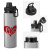 Metallic water bottle with safety cap, 850ml aluminum