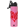 Metallic water bottle with safety lid, 850ml aluminum
