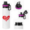 Metallic water bottle with safety lid, 850ml aluminum