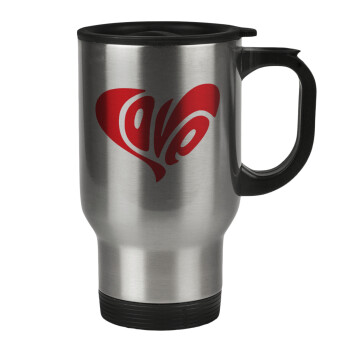Love, Stainless steel travel mug with lid, double wall 450ml