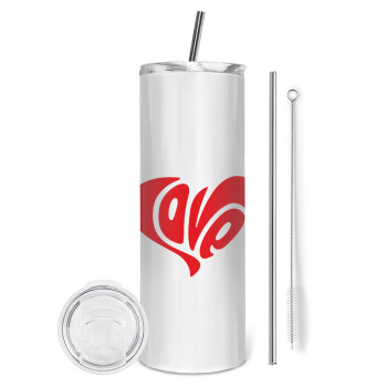 Love, Eco friendly stainless steel tumbler 600ml, with metal straw & cleaning brush