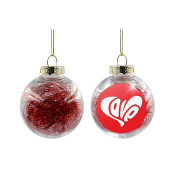Love, Χριστουγεννιάτικη μπάλα δένδρου διάφανη με κόκκινο γέμισμα 8cm