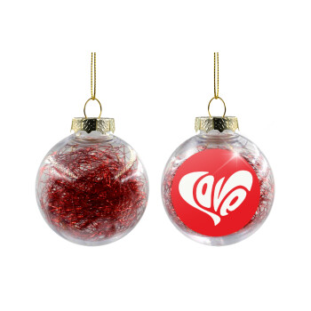 Love, Transparent Christmas tree ball ornament with red filling 8cm