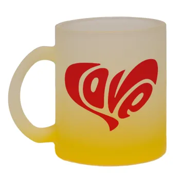 Love, Κούπα γυάλινη δίχρωμη με βάση το κίτρινο ματ, 330ml