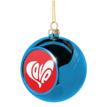 Love, Blue Christmas tree ball ornament 8cm
