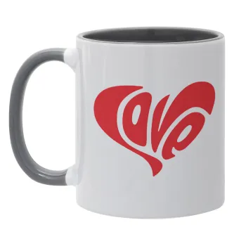 Love, Κούπα χρωματιστή γκρι, κεραμική, 330ml