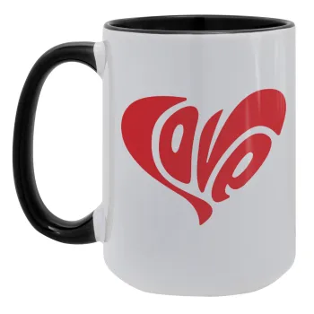 Love, Κούπα Mega 15oz, κεραμική Μαύρη, 450ml