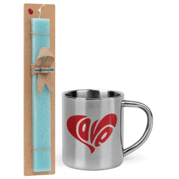 Love, Πασχαλινή Λαμπάδα με μεταλλική κούπα θερμό (300ml) & κερί αρωματικό πλακέ (30cm) (ΤΙΡΚΟΥΑΖ)