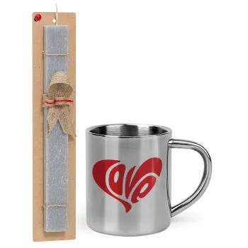 Love, Easter Set, metallic thermal cup (300ml) & Easter aromatic flat candle (30cm) (GRAY)