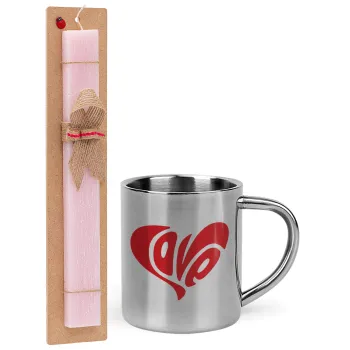 Love, Easter Set, metallic thermal cup (300ml) & aromatic flat Easter candle (30cm) (PINK)