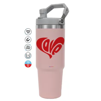 Love, Pink color, 890ml (30oz) stainless Steel Tumbler with Handle