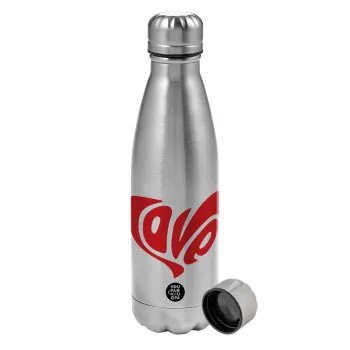 Love, Metallic water bottle, stainless steel, 750ml
