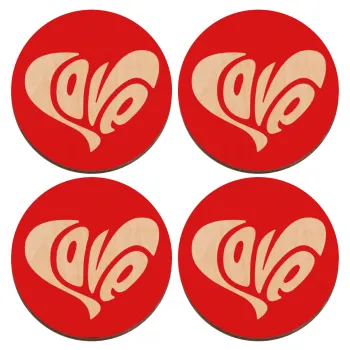Love, ΣΕΤ x4 Σουβέρ ξύλινα στρογγυλά plywood (9cm)