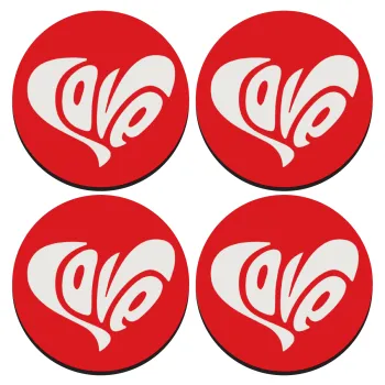 Love, SET of 4 round wooden coasters (9cm)