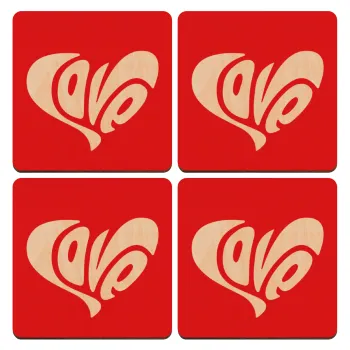 Love, ΣΕΤ x4 Σουβέρ ξύλινα τετράγωνα plywood (9cm)