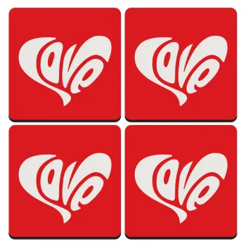 Love, ΣΕΤ 4 Σουβέρ ξύλινα τετράγωνα (9cm)