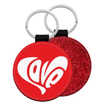 Love, Μπρελόκ Δερματίνη, στρογγυλό ΚΟΚΚΙΝΟ (5cm)