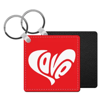 Love, Μπρελόκ Δερματίνη, τετράγωνο ΜΑΥΡΟ (5x5cm)