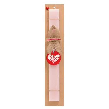 Love, Easter Set, wooden keychain & scented flat Easter candle (30cm) (PINK)