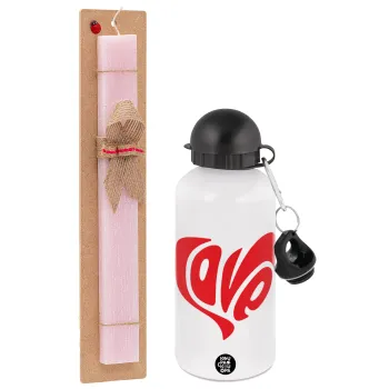 Love, Easter Set, metallic aluminum bottle (500ml) & aromatic flat Easter candle (30cm) (PINK)