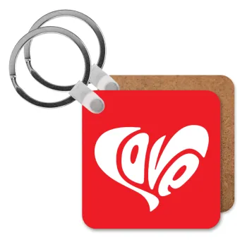 Love, Μπρελόκ Ξύλινο τετράγωνο MDF