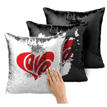 Love, Μαξιλάρι καναπέ Μαγικό Μαύρο με πούλιες 40x40cm περιέχεται το γέμισμα