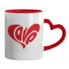 Κούπα καρδιά χερούλι κόκκινη, κεραμική, 330ml